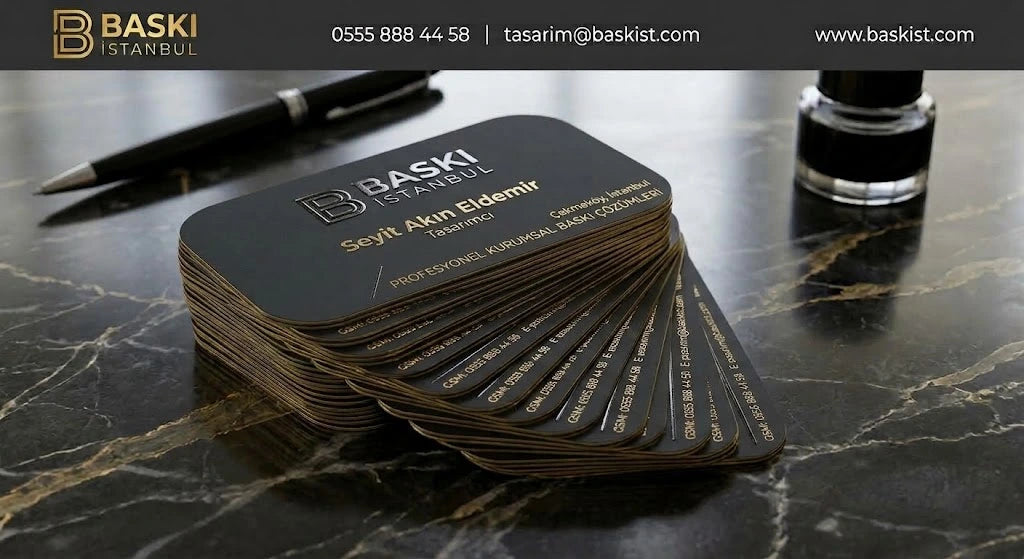 350 g Bilderdruckpapier, beidseitig mit Relieflack, oval gestanzt, Visitenkarte